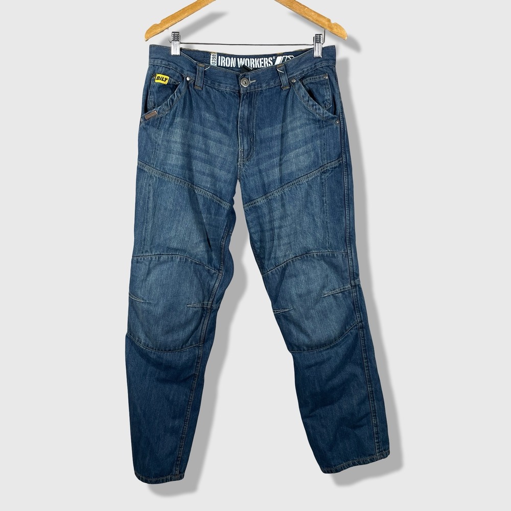 Iron Workers Bilt Padded DenimJeans Mens 34 Blue Kevlar Reinforced Moto Biker